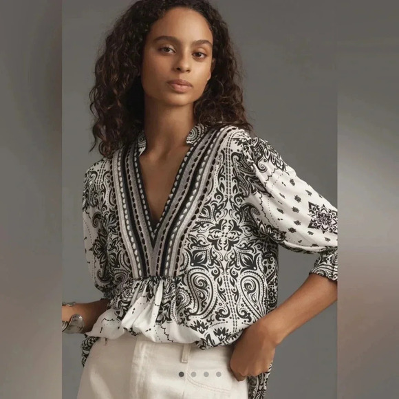 Anthropologie Black and White Patterned Blouse - Picture 1 of 6